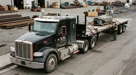 Flatbed truck carrying an industrial load